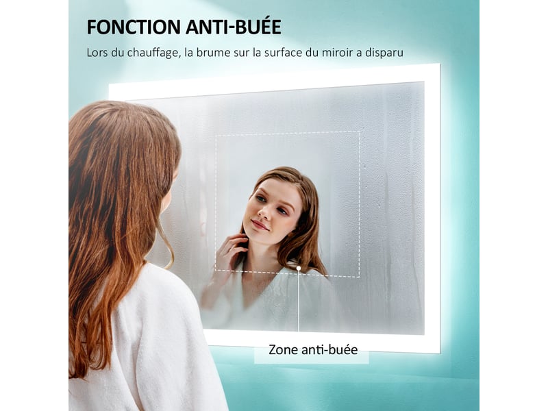Emke miroir de salle de bain led 50x70 cm, anti-buée, interrupteur mécanique, 2 températures de couleur - Conforama D