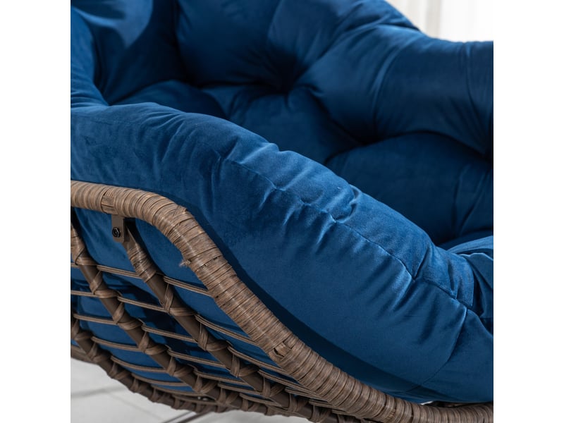 Fauteuil à bascule, fauteuil berçant de patio, cadre en métal, avec coussin en forme d'œuf, bleu - Conforama C