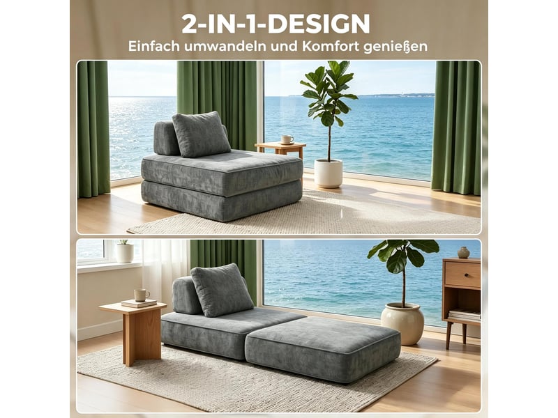  Fauteuil convertible 1 place en lit avec coussin épais - support trapézoïdal, chenille polyester gris  - Conforama E
