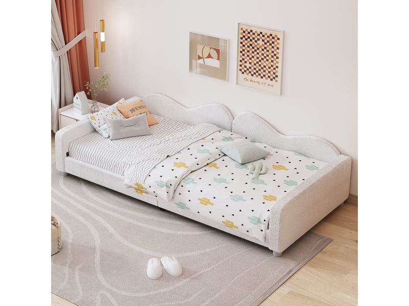  Lit pour enfant 90x200 cm avec sommier à lattes, canapé-lit avec dossier et accoudoirs, blanc, lit 1 personne  - Conforama A