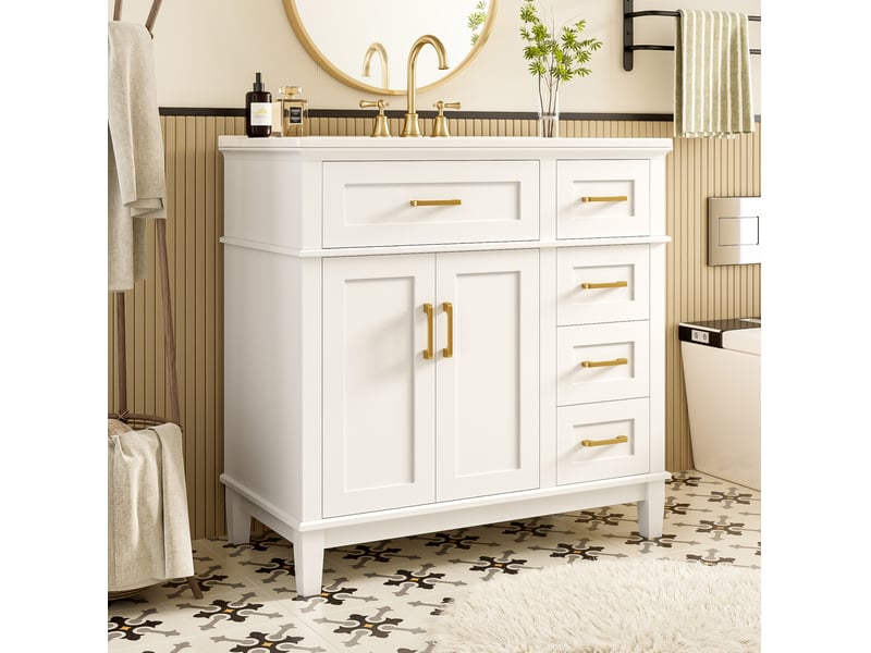  Meuble sous vasque 90x46x87 cm blanc laqué avec lavabo en céramique  - Conforama E