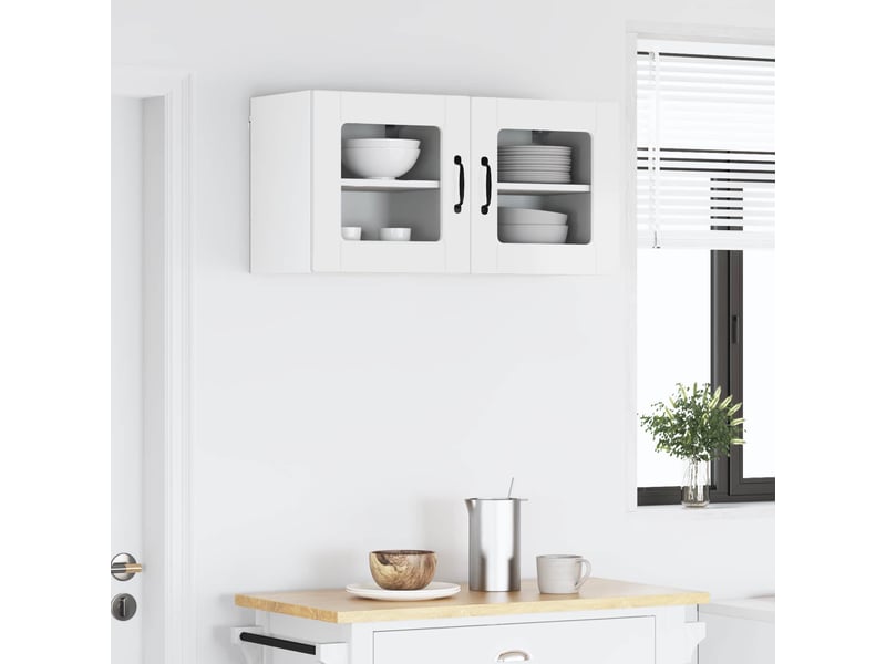  Meuble mural de cuisine, cabinet en verre mural 2 pc blanc brillant  - Conforama D