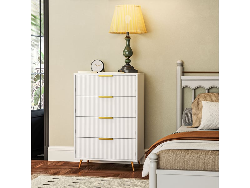  Commode moderne pour chambre à coucher, 4 tiroirs, stable, façades ondulées, 60 x 40 x 90 cm, blanche  - Conforama D
