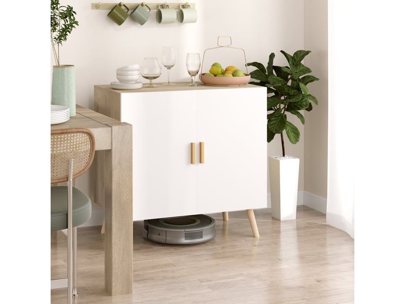  Buffet meuble de rangement avec poignées en bambou étagère ajustable base surélevée blanc bois naturel 76 x 41,2 x 74 cm  - Conforama W