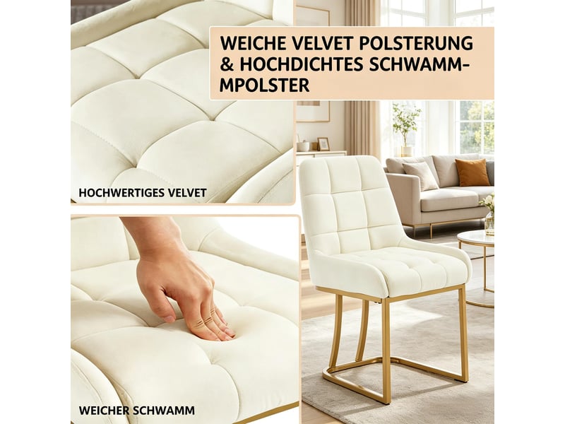  Lot de 2 chaises de salle à manger en velours beige, pieds en métal T5828P511161 - Conforama D