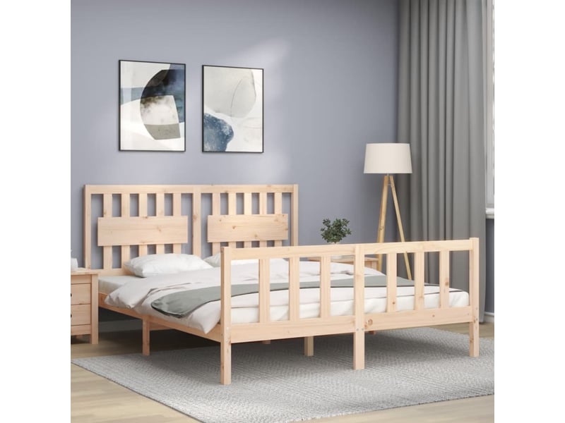  Lit double- lit adulte -  cadre de lit sans matelas 160x200 cm bois massif de pin  - Conforama B