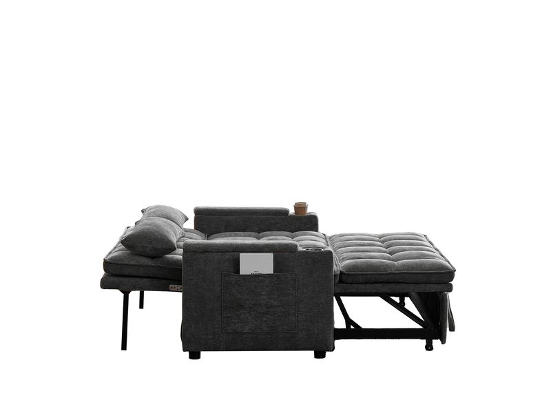  Canapé convertible 3-en-1, canapé 2 palces 142x89x89 cm en chenille gris avec rangements  - Conforama R