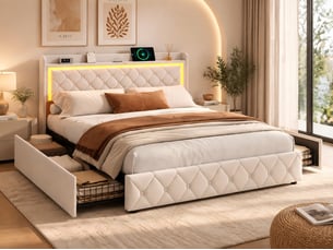 Lit coffre 140x200 cm <strong>KEFSR</strong>  <strong></strong> coloris beige