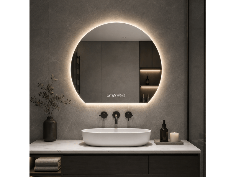 Miroir de salle de bain led mural 80 x 72 cm – argent – antibuée, éclairage réglable et tactile intégré - Conforama B