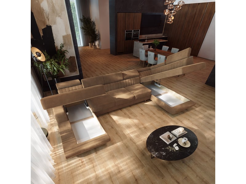 Canapé d'angle gaian, velours beige - Conforama C