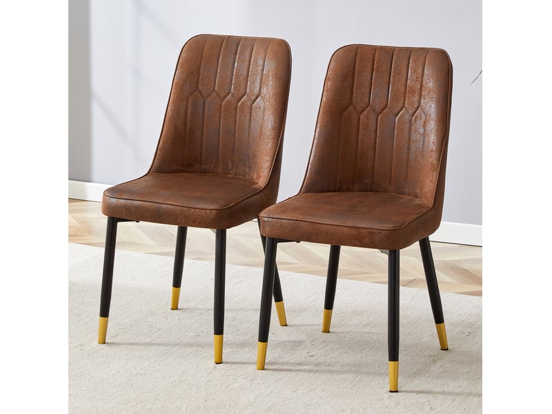  Lot de 2 chaises de salle à manger 43x41,5x89 cm, revêtement textile technique marron, chaises de cuisine, ergonomique, pieds métal  - Conforama E