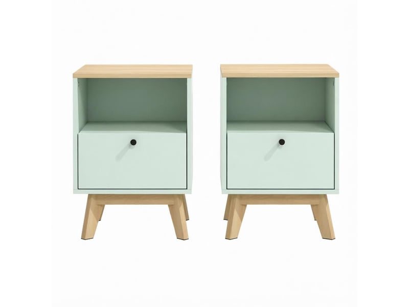  Lot de 2 tables de chevet,40x40x55 cm,avec tiroir,mdf,vert clair effet chêne  - Conforama A