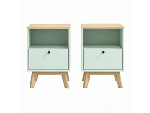 Lot de 2 tables de chevet,40x40x55 cm,avec tiroir,mdf,vert clair effet chêne