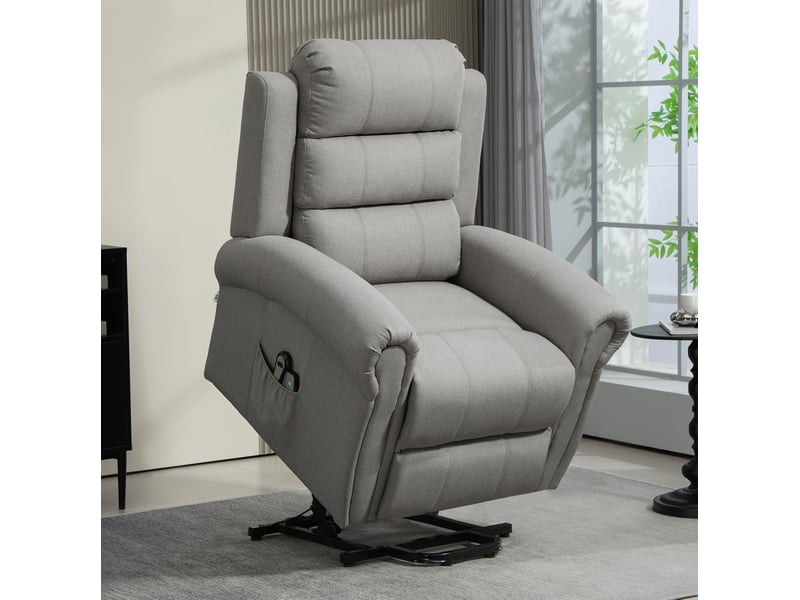  Fauteuil massant électrique avec aide au relevage, fonction relax et chauffage, en tissu gris clair 91 × 89 × 106 cm  - Conforama B