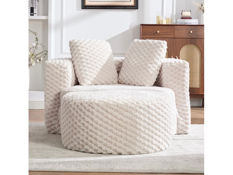  Fauteuil en mousse beige avec repose-pieds, tissu doux et design moderne pour un coin détente confortable  - Conforama B