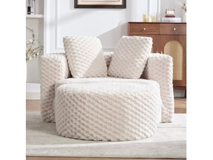 Fauteuil en mousse beige avec repose-pieds, tissu doux et design moderne pour un coin détente confortable