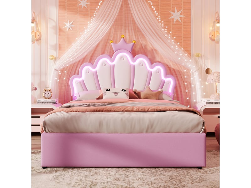  Lit enfant 90x200 cm - lit coffre - éclairage d'ambiance - 2 tiroirs - tête de lit réglable  - Conforama D