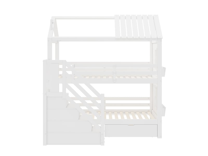  Lit superposé enfant 90x200 multifonction blanc avec escalier de rangement et tiroirs  - Conforama R