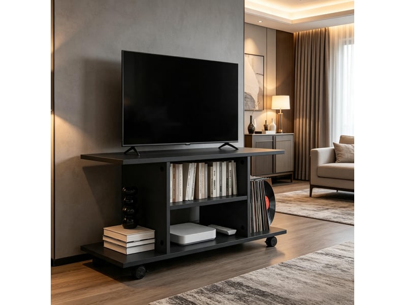  Meuble tv modenvie mobile à roulettes 80 x 40 x 40 cm noir  - Conforama B