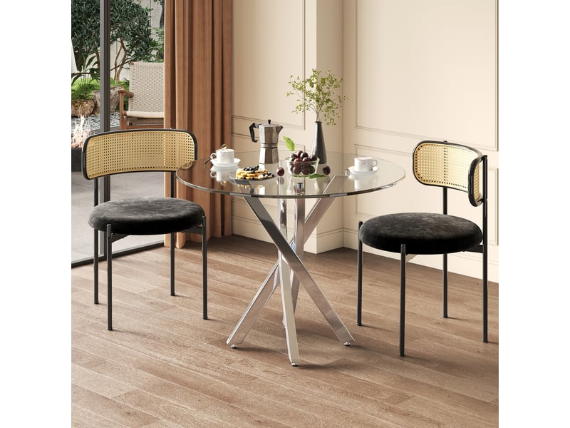  Table de séjour ronde fixe argenté - 80x80-80max.cm verre table argenté - Conforama D