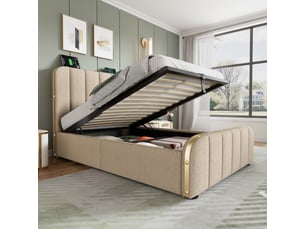 Lit coffre 90x200 cm <strong>RAUMIO</strong> <strong></strong> coloris beige
