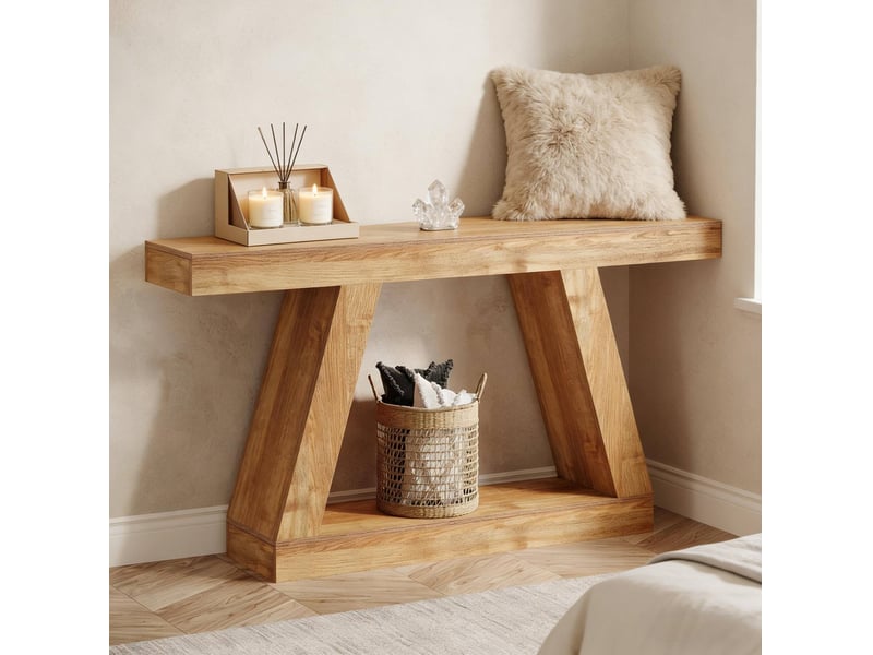  Table console 140x30x80 cm rustique mdf naturel  - Conforama C