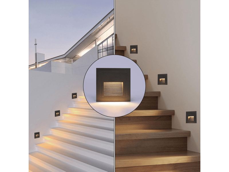  Lot de 4 spots led encastrés pour escalier, blanc chaud 3000k, noir, pour intérieur, 3 w  - Conforama E