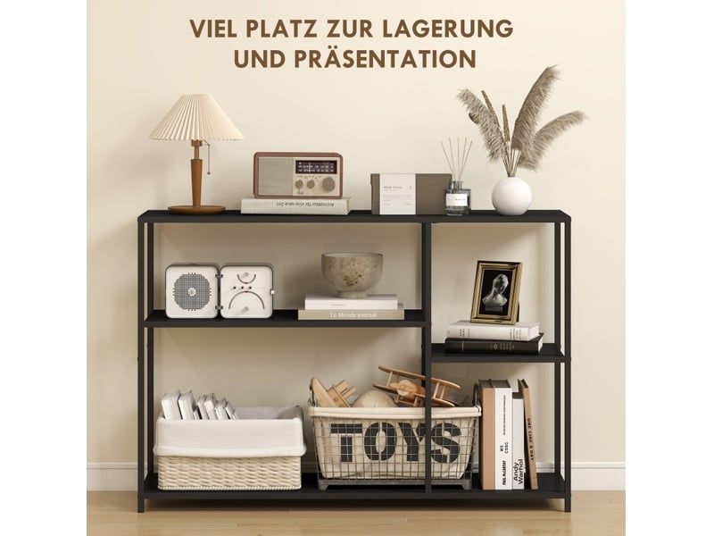  Console d'entrée 110 x 30 x 75 cm – noire – 4 niveaux de rangement en acier, design industriel et stable  - Conforama D