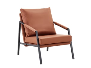 Fauteuil d'accent 67x67x80cm – fauteuil salon individuel rembourré avec structure en métal noir – simili cuir - marron