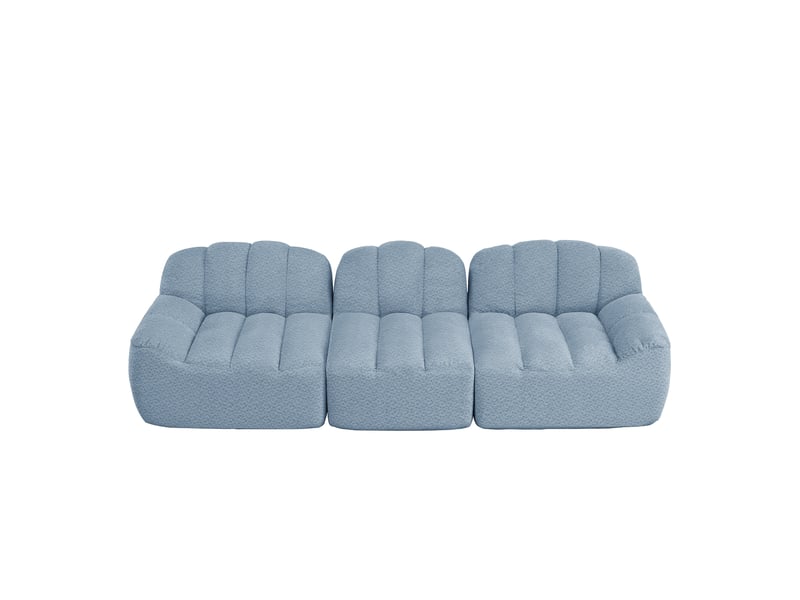  Canapé droit coquille 3 places bouclette bleu – 288 x 104 x 79 cm Fay Lum - Conforama A