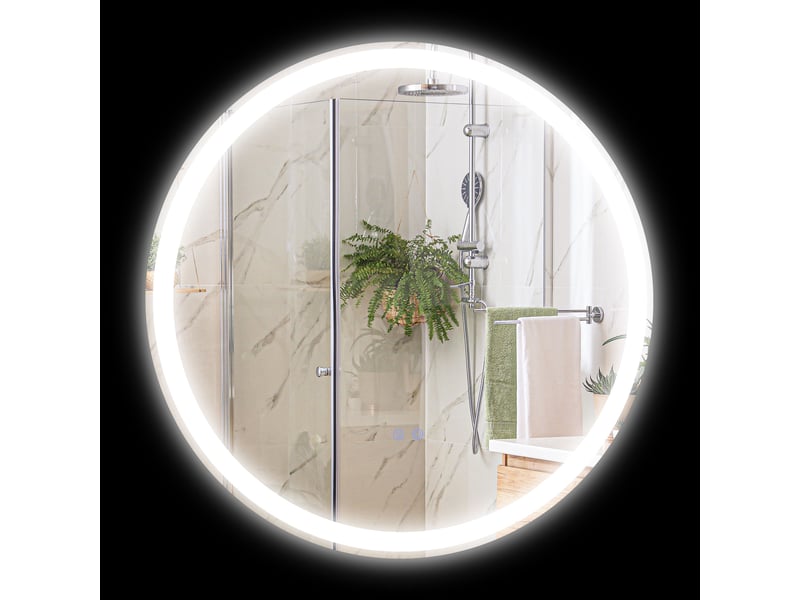  Miroir rond lumineux led de salle de bain ø 70 cm mural avec éclairage 3 couleurs interrupteur tactile 23w blanc argent  - Conforama A