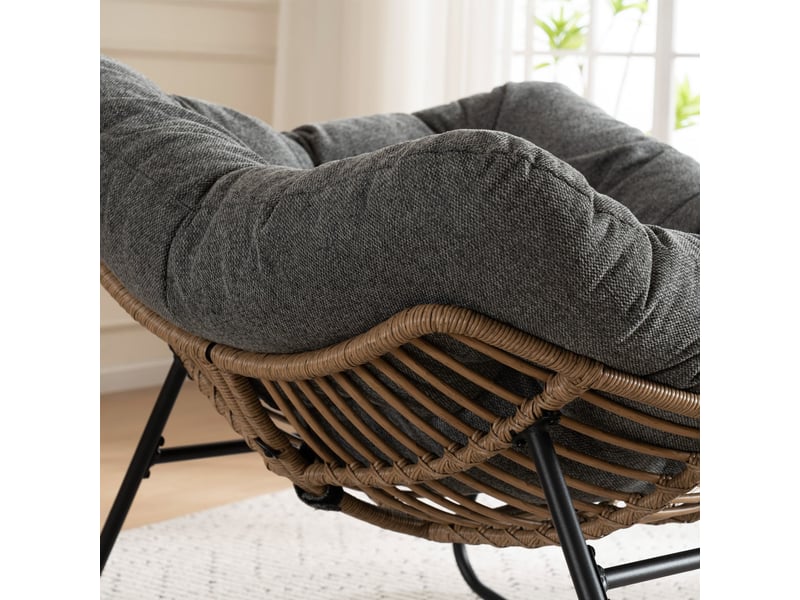  Fauteuil à bascule papasan ergonomique pour détente et lecture, structure métallique en chenille gris  - Conforama E