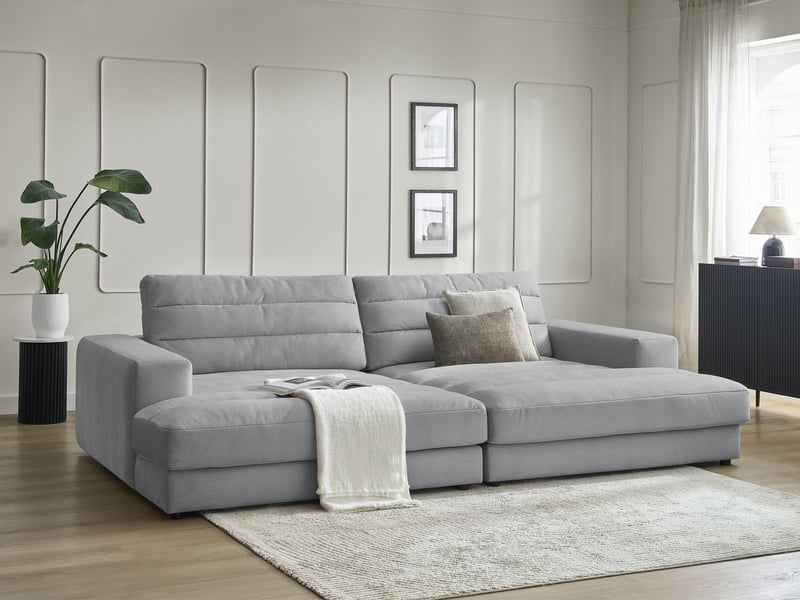  Bobochic canapé droit fixe 4 places sierra assise profonde velours gris clair SIERRA - Conforama B