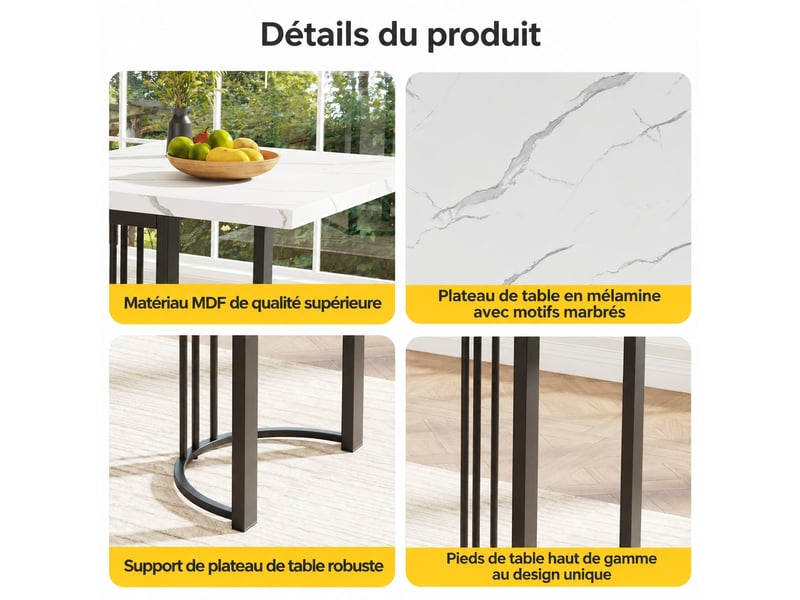 Table à manger rectangulaire extensible effet marbre blancnoir 140–179,5 × 80 cm - Conforama E