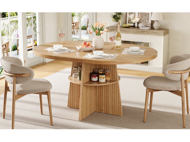  Table de salle à manger extensible 2 à 8 personnes avec tablette 110–150×110×77,5 cm mdf naturel  - Conforama D