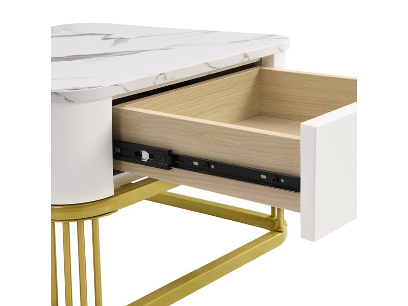 Table basse gigogne 2 pièces, effet marbre brillant et verre brun, blanc et doré - Conforama W