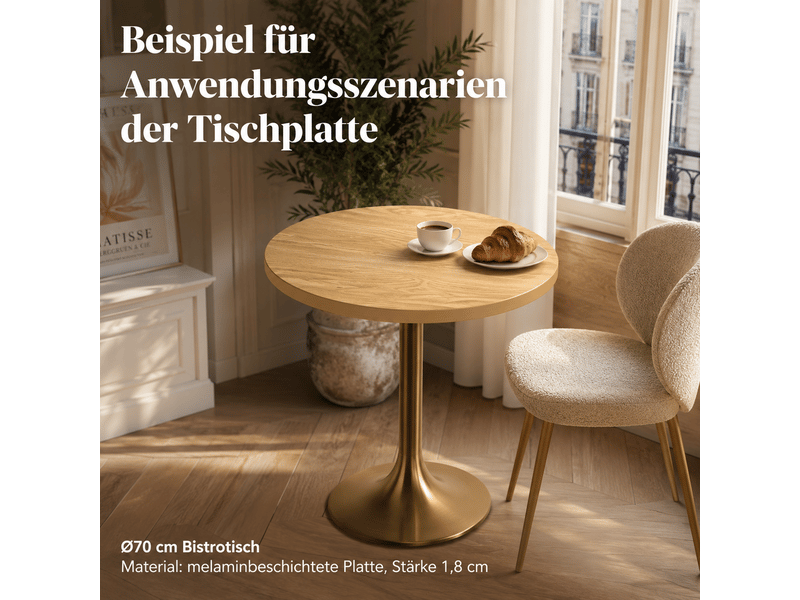 Plateau de table rond 2 pièces ø70 cm et ø50 cm bois clair mdf finition mélaminé avec inserts filetés m6 sans pied evarich - Conforama D