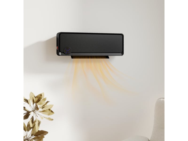  Radiateur soufflant oscillant mural, 2000 w, élément chauffant en céramique ptc, 3 niveaux de puissance, 56 x 11,7 x 18,5 cm, noir  - Conforama C