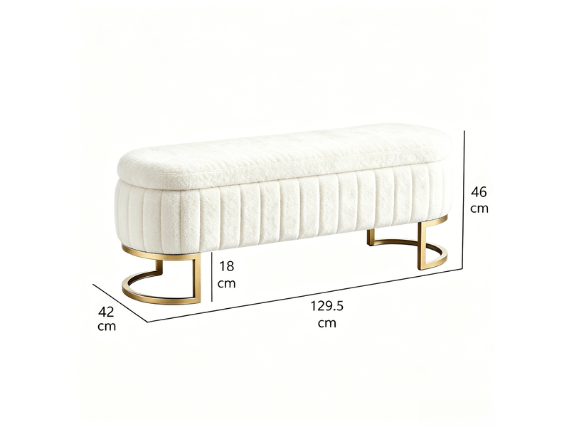  Banc coffre de lit 129,5 x 42 x 46 cm beige en velours, pieds métalliques dorés avec rangement intérieur  - Conforama C