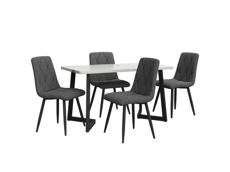  Ensemble table et 4 chaises 117x68x75 cm effet marbre blanc et gris foncé  - Conforama E