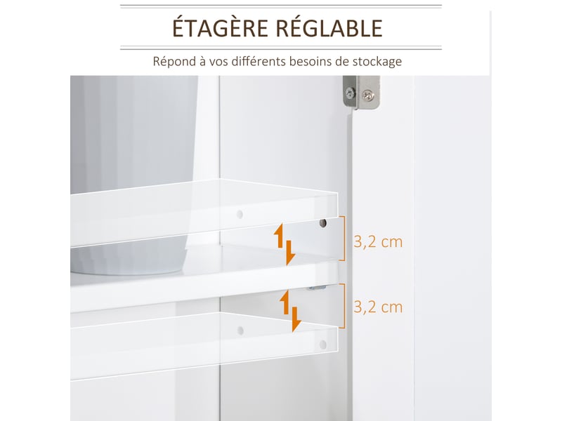  Armoire murale avec miroir pour salle de bain 2 niveaux avec 1 étagère réglable et 2 portes dim. 56i x 14p x 46h cm en bois-  - Conforama A