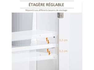 Armoire murale avec miroir pour salle de bain 2 niveaux avec 1 étagère réglable et 2 portes dim. 56i x 14p x 46h cm en bois-