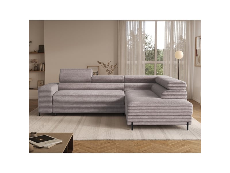  Canapé d'angle colesia convertible 5 places blanc crème velours côtelé – droit – 274x200cm  - Conforama E