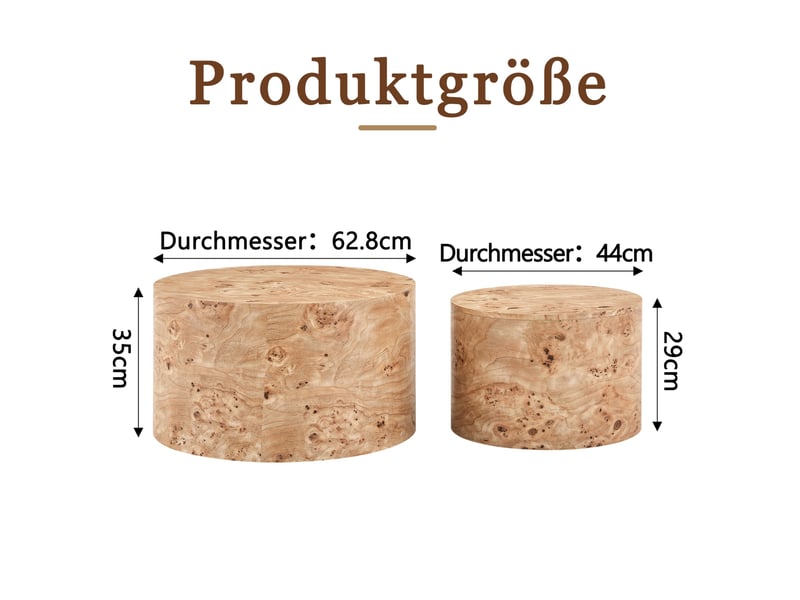  Table basse gigogne ronde avec espace de rangement et couvercle amovible pour salon, en mdf, bois  - Conforama E