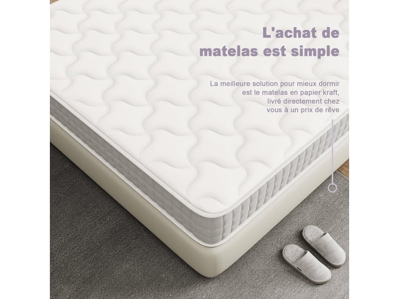  Sommier tapissé gris 160x200 + matelas ressorts ensachés 20 cm, 9 pieds fournis  - Conforama C
