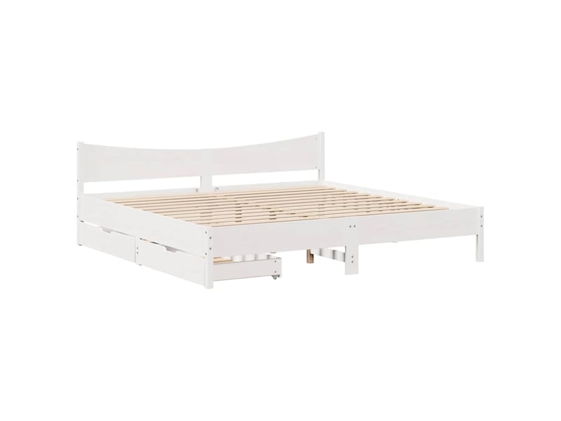 Lit double- lit adulte - cadre de lit avec tiroirs blanc 200x200 cm bois massif de pin - Conforama A
