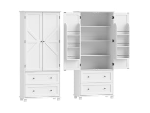 Buffet de cuisine 80x39,5x184,5 cm blanc mdf, 2 portes, 2 tiroirs, rangement avec étagères réglables