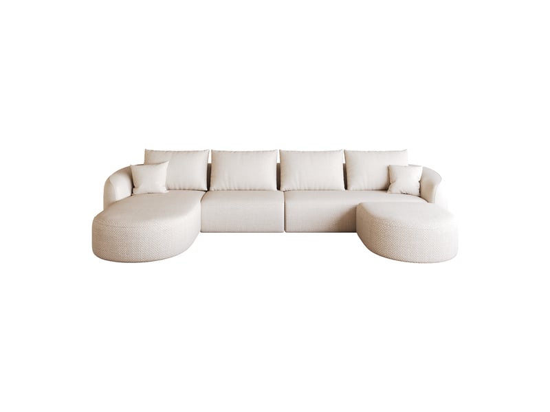  Canapé d’angle fixe 4 places 336x168 cm, canapé avec méridienne gauche et pouf modulable, sans montage, écru  - Conforama A
