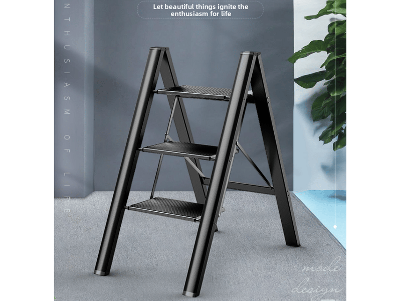  Escabeau 3 marches pliant 65x45x82cm aluminium noir  - Conforama B