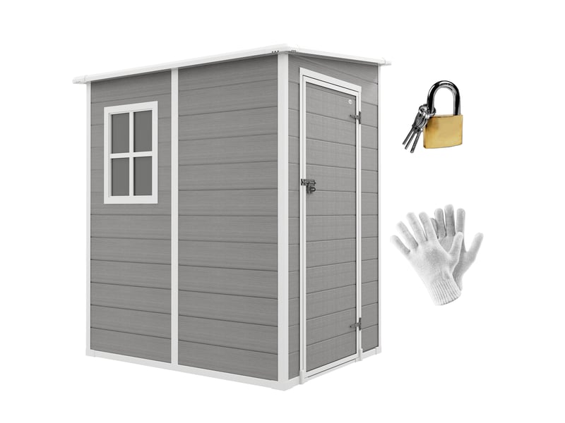 Abri de jardin 1,54 m³ avec toit monopente, porte verrouillable, fenêtre, aluminium et plastique gris - Conforama A